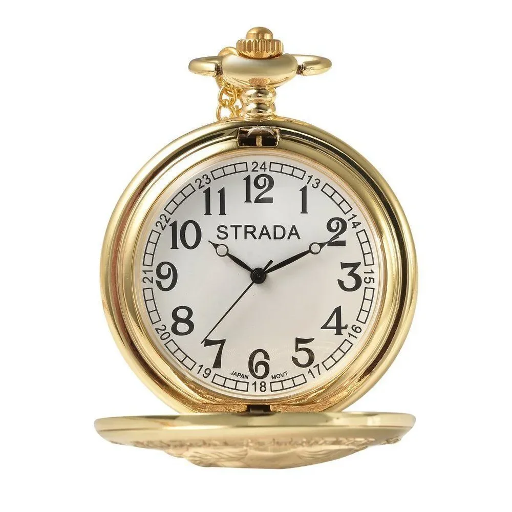 STRADA Labrador Pocket Watch in Goldtone with Chain 31 Inches